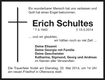 Traueranzeige von Erich Schultes von Pegnitz-Zeitung